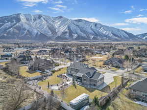 Drone / aerial view with a mountain view and a residential view