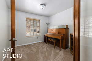 Sitting room with baseboards and carpet