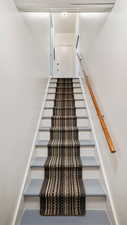 Stairs with finished concrete floors and baseboards