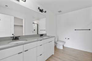 Bathroom with a sink, visible vents, and toilet