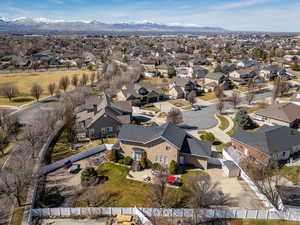 Drone / aerial view with a mountain view and a residential view