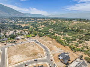 Bird's eye view of a mountainous background