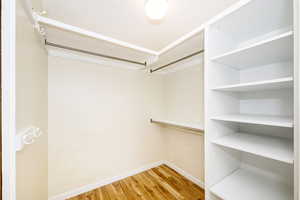 Walk in closet featuring wood finished floors