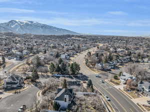 Drone / aerial view with a mountain view and a residential view