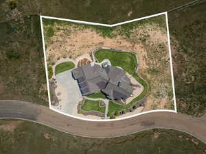 Aerial overview of property's location featuring property boundaries highlighted