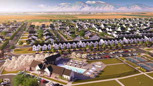 Birds eye view of property featuring a mountain view and a residential view
