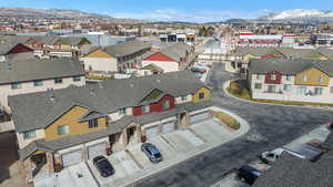 Drone / aerial view with a mountain view and a residential view