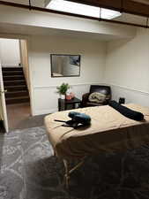 Bedroom with carpet flooring