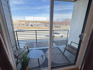 Balcony with a mountain view