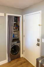 Laundry and pantry area with ventless washer/dryer combo