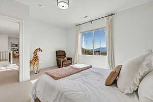 Carpeted bedroom with visible vents