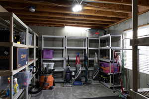 View of oversized storage room.