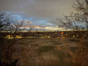 View of 10 acre park and nature at dusk.