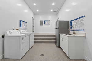 Common breezeway shared with the building. Washer, dryer and refrigerator belong to the HOA.