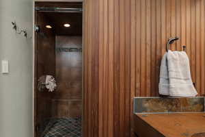 Bathroom featuring a stall shower