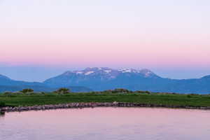 View of mountain background with a large body of water