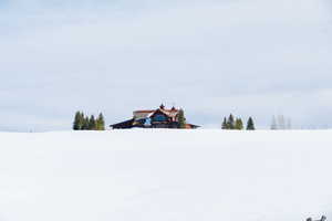 View of yard layered in snow