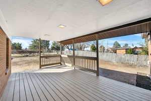 Wooden terrace featuring a fenced backyard