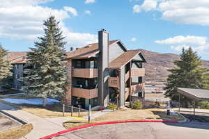 View of building exterior with a mountain view