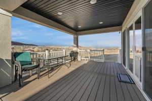 Wooden terrace with a mountain view