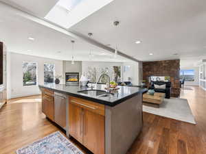 Kitchen/Family Room with Formal Dining room in the distance