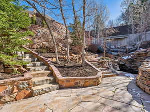 Sandstone patio & solid rock stairs