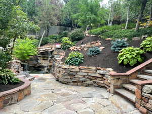 Sandstone patio & waterfall