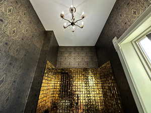 Interior details featuring a chandelier