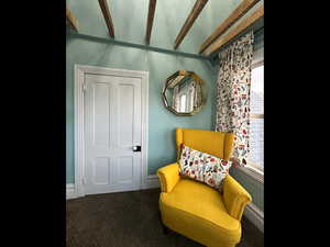 Sitting room featuring baseboards and carpet flooring