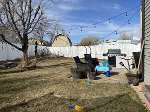 View of yard with a patio area and a fenced backyard