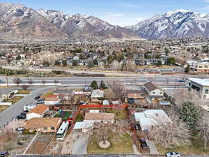 Drone / aerial view with a mountain view and a residential view