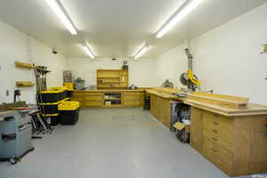 Garage with a workshop area