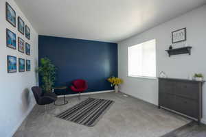 Sitting room featuring baseboards and carpet floors