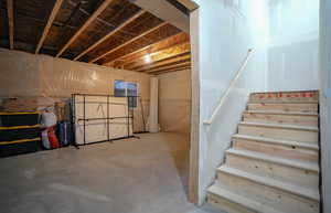 Unfinished below grade area with stairway