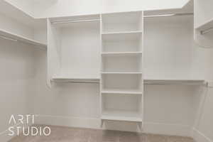 Spacious closet with carpet flooring