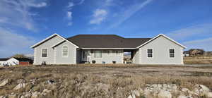 Rear view of property with stucco siding