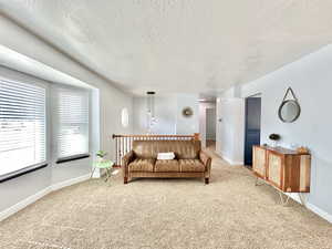 Carpeted living area.