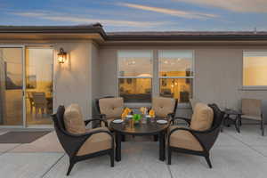 View of patio terrace at dusk