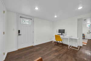 Office featuring recessed lighting, wood finished floors, and baseboards