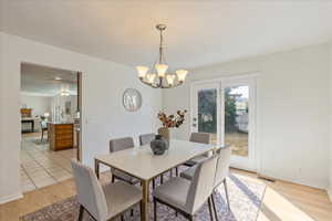 Sliding glass doors from dining room to backyard.