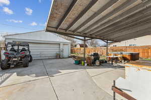 Detached garage with fence