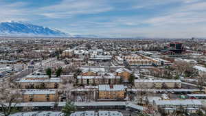 Drone / aerial view featuring a mountain view