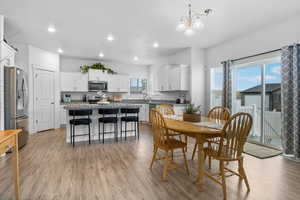 Dining room featuring recessed lighting, a healthy amount of sunlight, and light wood-type flooring