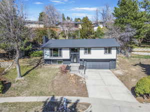 Drone view of front of home.