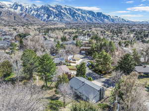 Drone shot showcasing mountain view.