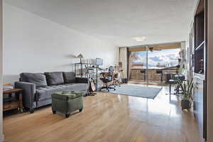 Living room with floor to ceiling windows