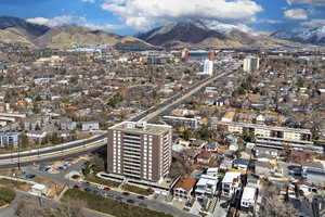 Aerial view with University of Utah and Trax line