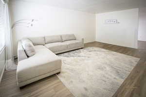 Living room with wood finished floors