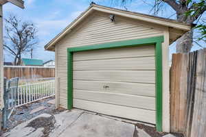 Detached garage with fence