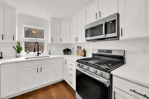 Kitchen featuring a sink, white cabinetry, and stainless steel appliances